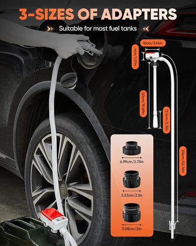 Portable Fuel Pump with 51'' Extra Long Hose, Automatic Fuel Transfer Gas Can Pump Battery Powered with Auto-Stop High Flow Rate 3 Can Adapters Compatible with Lawnmowers in Saudi Arabia