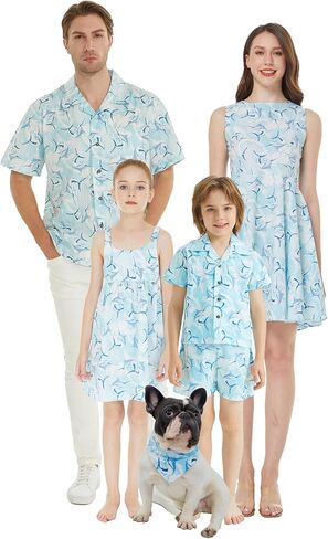 Matchable Family Hawaiian Luau Men Women Girl Boy Clothes in Classic Marlin Blue in Saudi Arabia