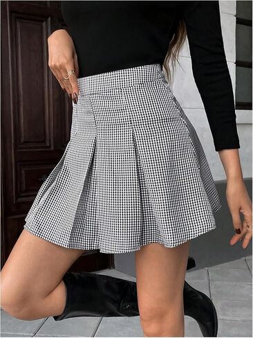 Floerns Women's Plaid Pleated Mini Skirts Preppy Uniform Skater A Line Skirt in Saudi Arabia