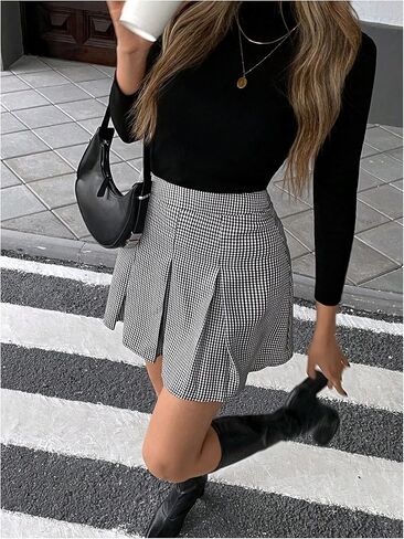 Floerns Women's Plaid Pleated Mini Skirts Preppy Uniform Skater A Line Skirt in Saudi Arabia