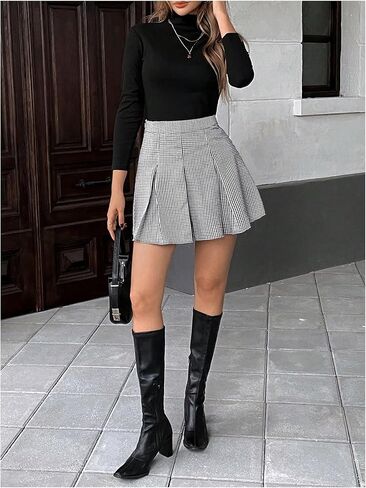 Floerns Women's Plaid Pleated Mini Skirts Preppy Uniform Skater A Line Skirt in Saudi Arabia