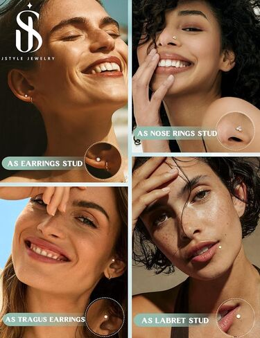 Jstyle Nose Rings for Women 18G 20G Hypoallergenic 316L Stainless Steel Nose Studs L-Shaped Trendy Cubic Zirconia Snake Nostril Piercing Jewelry Septum Cartilage Helix Conch Hoop 6MM/8MM/10MM in Saudi Arabia