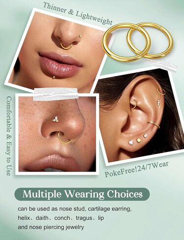 Jstyle Nose Rings for Women 18G 20G Hypoallergenic 316L Stainless Steel Nose Studs L-Shaped Trendy Cubic Zirconia Snake Nostril Piercing Jewelry Septum Cartilage Helix Conch Hoop 6MM/8MM/10MM in Saudi Arabia