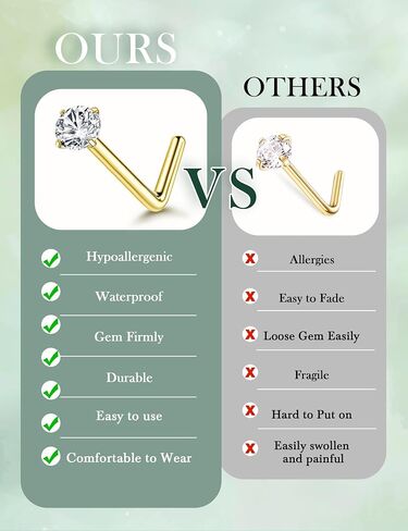 Jstyle Nose Rings for Women 18G 20G Hypoallergenic 316L Stainless Steel Nose Studs L-Shaped Trendy Cubic Zirconia Snake Nostril Piercing Jewelry Septum Cartilage Helix Conch Hoop 6MM/8MM/10MM in Saudi Arabia