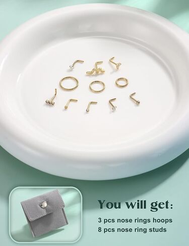 Jstyle Nose Rings for Women 18G 20G Hypoallergenic 316L Stainless Steel Nose Studs L-Shaped Trendy Cubic Zirconia Snake Nostril Piercing Jewelry Septum Cartilage Helix Conch Hoop 6MM/8MM/10MM in Saudi Arabia