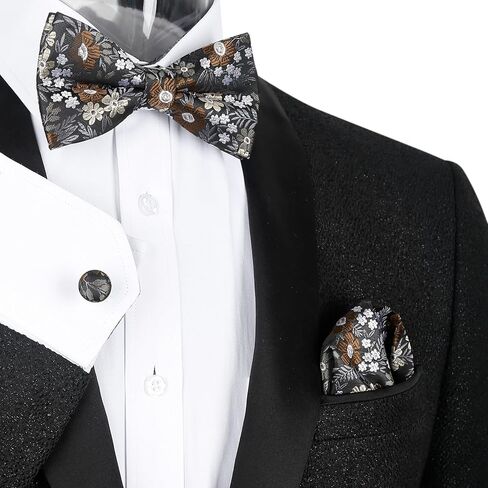 Alizeal Mens 3pcs نمط الأزهار النمط قبل أن يرتبط بربط القوس ومربع الجيب ومجموعة أزرار أكمام in Saudi Arabia