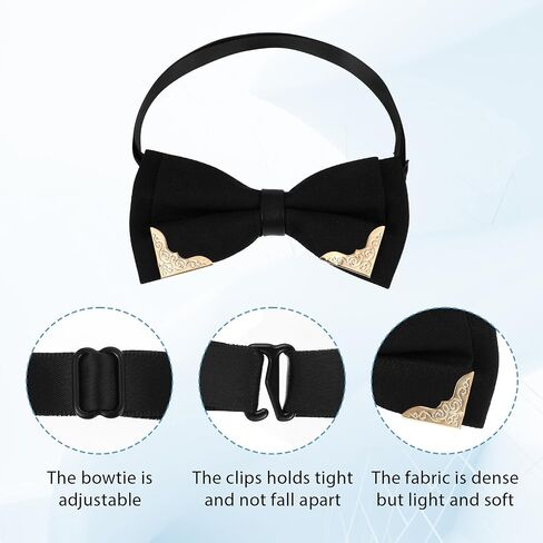 Mens Black Ties for Men, Clip On Bow Tie Pre-Tied Tuxedo Bowtie, Adjustable Elegant Black Gold Bowtie for Prom Wedding Party or Father's Day, Birthdays, Anniversaries as Gifts in Saudi Arabia