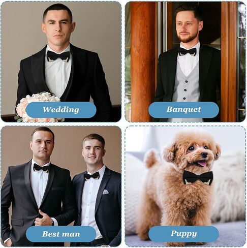 Mens Black Ties for Men, Clip On Bow Tie Pre-Tied Tuxedo Bowtie, Adjustable Elegant Black Gold Bowtie for Prom Wedding Party or Father's Day, Birthdays, Anniversaries as Gifts in Saudi Arabia