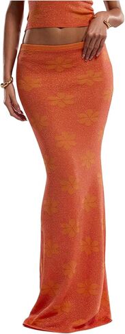 Makemechic Women's Boho Beach Floral MaxiR Maxir Skirt مرنة مرنة منخفضة الطول تنانير طويلة in Saudi Arabia