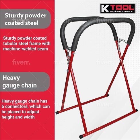 K Tool International 79755 Automotive Fender Stand for Garages, Repair Shops, and DIY, 31" x 36" x 41", 750 lbs. Capacity, Adjustable, Padded, Powder-Coated Tubular Steel, Non-Skid Feet, Red/Black in Saudi Arabia