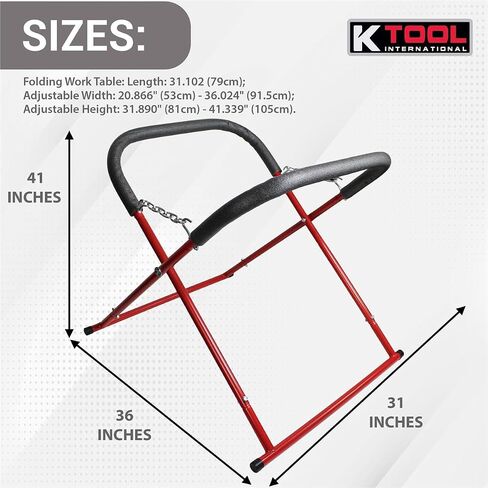 K Tool International 79755 Automotive Fender Stand for Garages, Repair Shops, and DIY, 31" x 36" x 41", 750 lbs. Capacity, Adjustable, Padded, Powder-Coated Tubular Steel, Non-Skid Feet, Red/Black in Saudi Arabia