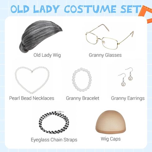 Benehair Mrs Roper Wig for Women, Red Orange Short Curly Wig for Costume Landlady, Sunglasses + Jewelry Set for Halloween Cosplay Party（Orange in Saudi Arabia