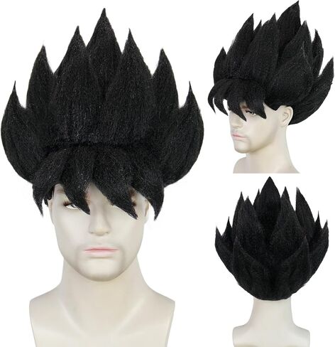 BESTBEL+Hair Cap Yellow Spiky Wig for Man Short Fluffy Yellow Crazy Wig Funny Anime Hair for Halloween Cosplay Mens Cosplay Outfit Synthetic for Costume Party in Kuwait