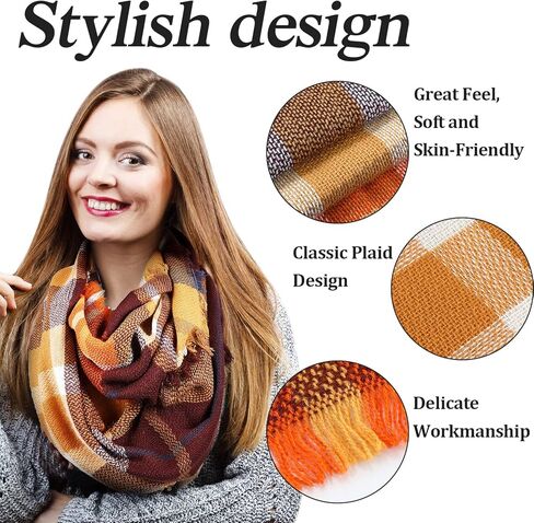 Frienda Winter Plaid Dancf Fall Dark Tartan Darf Deghered Pattern Pattern Circle Loop Wrap in Saudi Arabia