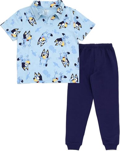مجموعة Bluey Polo Shirt و Fleece Jogger Pants مجموعة ليد لدفلر لأحجام الأطفال الكبيرة (2T - 10-12) in Saudi Arabia
