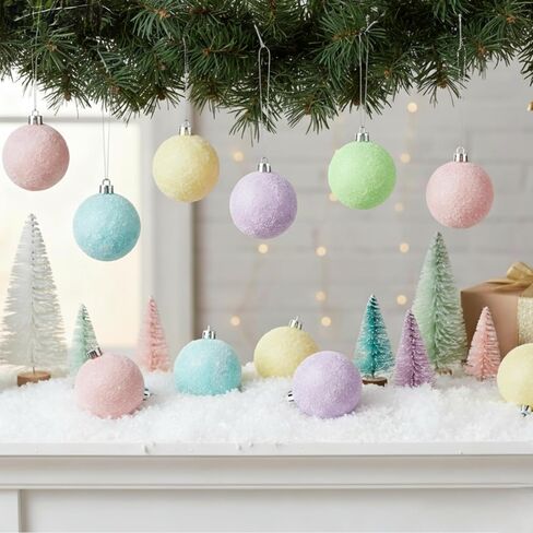 30 Pcs 2.36'' Pastel Christmas Tree Balls Ornaments Xmas Tree Shatterproof Decorations Pink Blue Purple Rainbow Christmas Tree Hanging Ornaments for Christmas Wedding Party Decor in Saudi Arabia