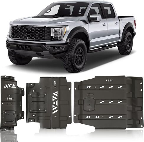 طقم الأثخن Ford F150 Full Skid Plate Cit متوافق مع 2015-2022 Ford F150 4WD 4WD 2.7L EcoBoost ، 3.3L ، 3.5L EcoBoost ، 5.0L EcoBoost ، مع واجهة المحرك ، مركز القيادة وحماية المحور الخلفي in Kuwait