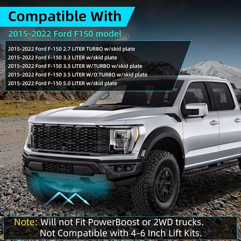 طقم الأثخن Ford F150 Full Skid Plate Cit متوافق مع 2015-2022 Ford F150 4WD 4WD 2.7L EcoBoost ، 3.3L ، 3.5L EcoBoost ، 5.0L EcoBoost ، مع واجهة المحرك ، مركز القيادة وحماية المحور الخلفي in Kuwait