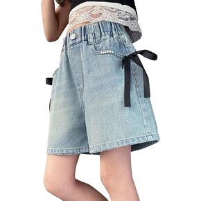 Little Girls Baggy Jeans Shorts Kids Bow Wide Leg Y2k Denim Shorts Jorts Youth Trendy Summer Casual Pull on Short Bottoms in Saudi Arabia