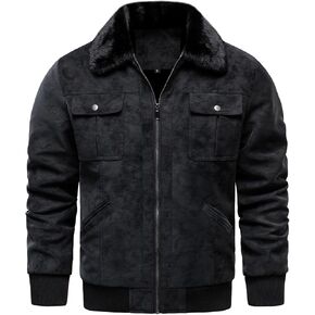 HOOD CREW Mens Faux Suede Bomber Jacket Fur Collar Vintage Leather Jackets Casual Lightweight Winter Warm Fleece Lined Coat in Saudi Arabia