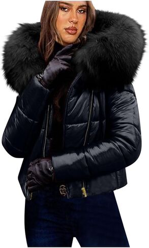 Womens Bright down Jacket Winter Warm Faux Fur Hooded Jacket Casual Warm Puffer Parka Coat in Saudi Arabia