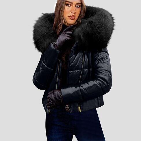 Womens Bright down Jacket Winter Warm Faux Fur Hooded Jacket Casual Warm Puffer Parka Coat in Saudi Arabia