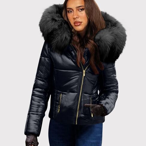 Womens Bright down Jacket Winter Warm Faux Fur Hooded Jacket Casual Warm Puffer Parka Coat in Saudi Arabia