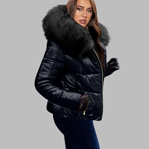 Womens Bright down Jacket Winter Warm Faux Fur Hooded Jacket Casual Warm Puffer Parka Coat in Saudi Arabia