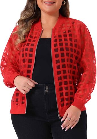 Agnes Orinda Mesh Sheer Jackets for Women Plus Size 2025 Fall Fashion See Through Long Sleeve Zip Up Bomber Jacket in Saudi Arabia