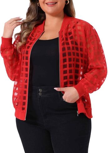Agnes Orinda Mesh Sheer Jackets for Women Plus Size 2025 Fall Fashion See Through Long Sleeve Zip Up Bomber Jacket in Saudi Arabia