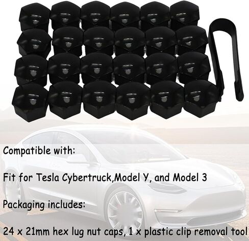24PCS Wheel Lug Nut Cover Caps Compatible with Tesla Cybertruck, Model Y, and Model 3, Wheel Screw Cover Caps 21MM Inter Nut Cover Caps Tesla Accessories, Glossy Black in Saudi Arabia