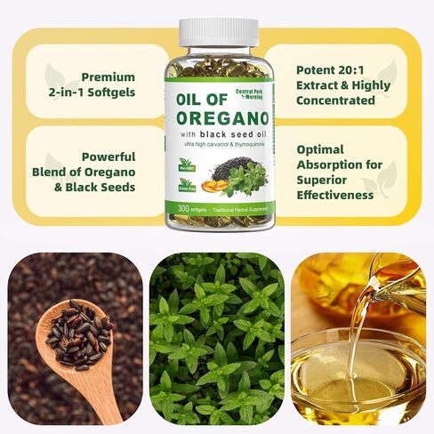 زيت أوريجانو 300 ناعمة مع زيت البذور الأسود ، 2 في 1 مزيج مع زيت الأوريجانو وزيت البذور الأسود ، مضادات الأكسدة الطبيعية ، غير المعدلة وراثيا ، خالية من الغلوتين in Kuwait