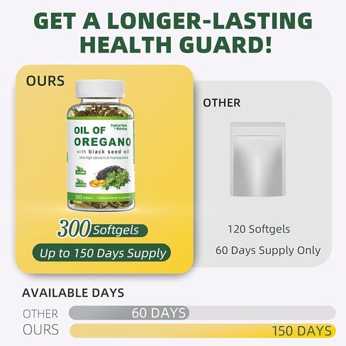 زيت أوريجانو 300 ناعمة مع زيت البذور الأسود ، 2 في 1 مزيج مع زيت الأوريجانو وزيت البذور الأسود ، مضادات الأكسدة الطبيعية ، غير المعدلة وراثيا ، خالية من الغلوتين in Kuwait