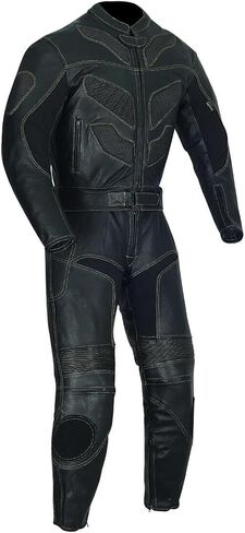 2pc Motorcycle Riding Racing Leather Black Track Suit with Padding and Armor (Large) in Saudi Arabia