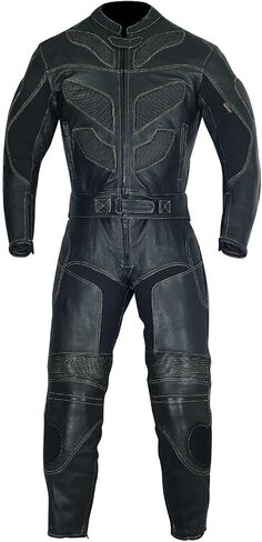 2pc Motorcycle Riding Racing Leather Black Track Suit with Padding and Armor (Large) in Saudi Arabia