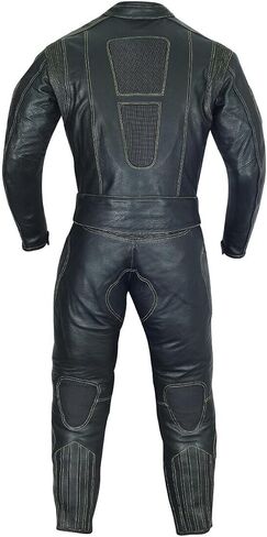 2pc Motorcycle Riding Racing Leather Black Track Suit with Padding and Armor (Large) in Saudi Arabia