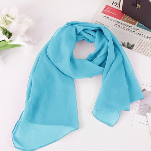 Women's Solid Chiffon Scarf, Soft Sheer Lightweigt Neck Scarves for Wedding Halloween Party in Kuwait