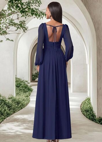 Firfig Women Mesh Deep V الرقبة مفتوحة الظهر شفاف الأكمام الطويلة الساق وصيفه الشرف Maxi فستان كوكتيل حفل زفاف الضيف in Kuwait