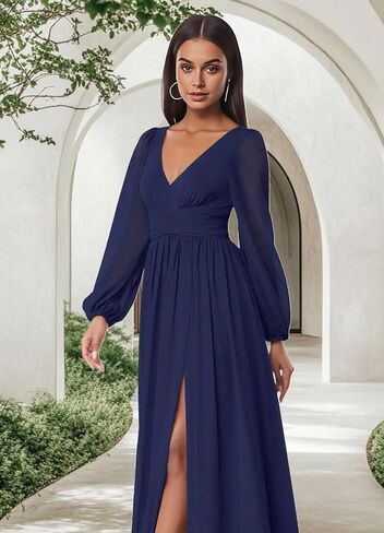 Firfig Women Mesh Deep V الرقبة مفتوحة الظهر شفاف الأكمام الطويلة الساق وصيفه الشرف Maxi فستان كوكتيل حفل زفاف الضيف in Kuwait