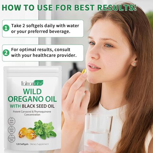 زيت من أوريجانو softgel ، زيت أوريجانو مع زيت البذور السوداء ، كبسولات زيوت الأوريغانو مع عالية carvacrol و thymoquinone لدعم المناعة ، ملحق كبسولة زيوت الأوريغانو ، 120 ناعمة in Saudi Arabia