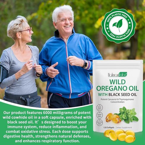 زيت من أوريجانو softgel ، زيت أوريجانو مع زيت البذور السوداء ، كبسولات زيوت الأوريغانو مع عالية carvacrol و thymoquinone لدعم المناعة ، ملحق كبسولة زيوت الأوريغانو ، 120 ناعمة in Saudi Arabia
