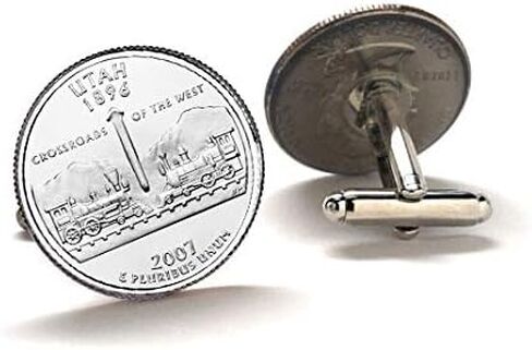 Utah Quarter Cufflinks 2007 Uncirculated Handcrafted State Coin Cufflinks Golden Spike Railroad Design Utah Souvenir Unique Gift for Him in Saudi Arabia