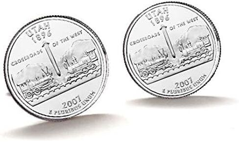 Utah Quarter Cufflinks 2007 Uncirculated Handcrafted State Coin Cufflinks Golden Spike Railroad Design Utah Souvenir Unique Gift for Him in Saudi Arabia