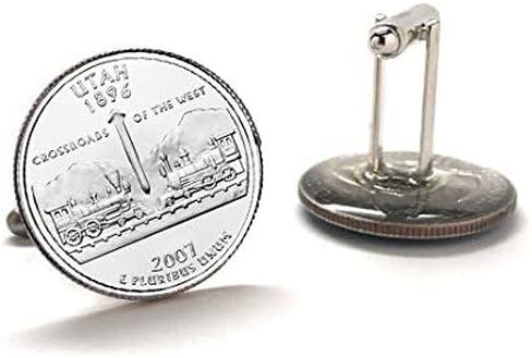 Utah Quarter Cufflinks 2007 Uncirculated Handcrafted State Coin Cufflinks Golden Spike Railroad Design Utah Souvenir Unique Gift for Him in Saudi Arabia