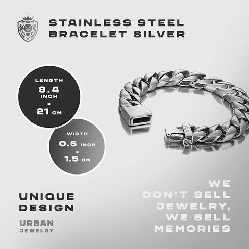 Urban Jewelry Massive 316L Stainless Steel Silver Color Link Chain Bracelet 8.3 Inches in Saudi Arabia