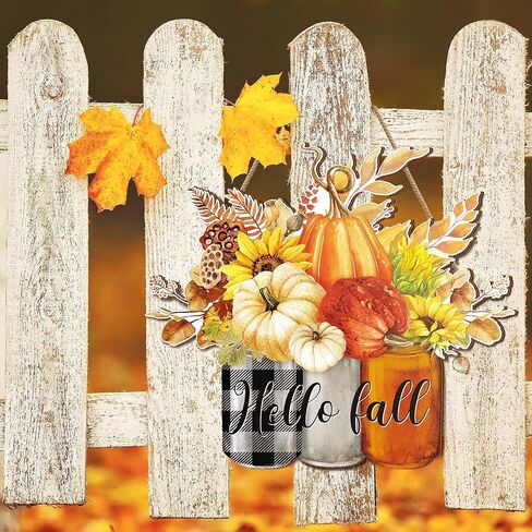 Hello Fall Door Sign Fall Wooden Hanging Sign Pumpkin Autumn Front Door Decorations for Autumn Thanksgiving Indoor Outdoor Farmhouse Home Porch Greeting Party Decor in Saudi Arabia