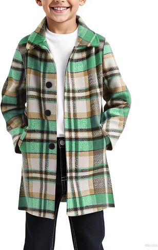 Haloumoning Boys Plaid Dress Coat Kids Fall Fall Button Down Wool Blend Pea Coats Coats مع جيوب من 5 إلى 14 عامًا in Saudi Arabia