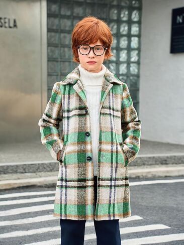 Haloumoning Boys Plaid Dress Coat Kids Fall Fall Button Down Wool Blend Pea Coats Coats مع جيوب من 5 إلى 14 عامًا in Saudi Arabia