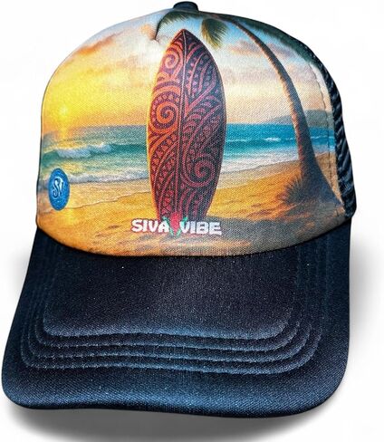 Beach Sunset Trucker Hat | Foam Front-Mesh Snapback | Surfboard Sunset Design | Island Vibes Hat | Surfer hat in Saudi Arabia