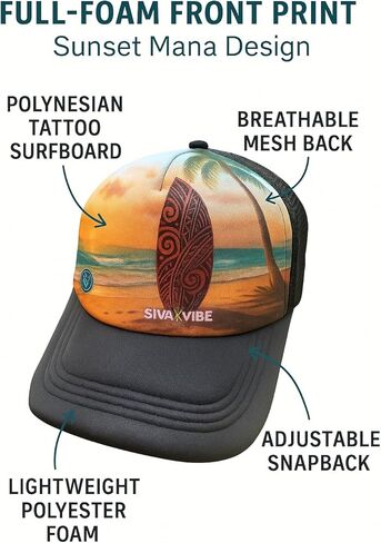 Beach Sunset Trucker Hat | Foam Front-Mesh Snapback | Surfboard Sunset Design | Island Vibes Hat | Surfer hat in Saudi Arabia